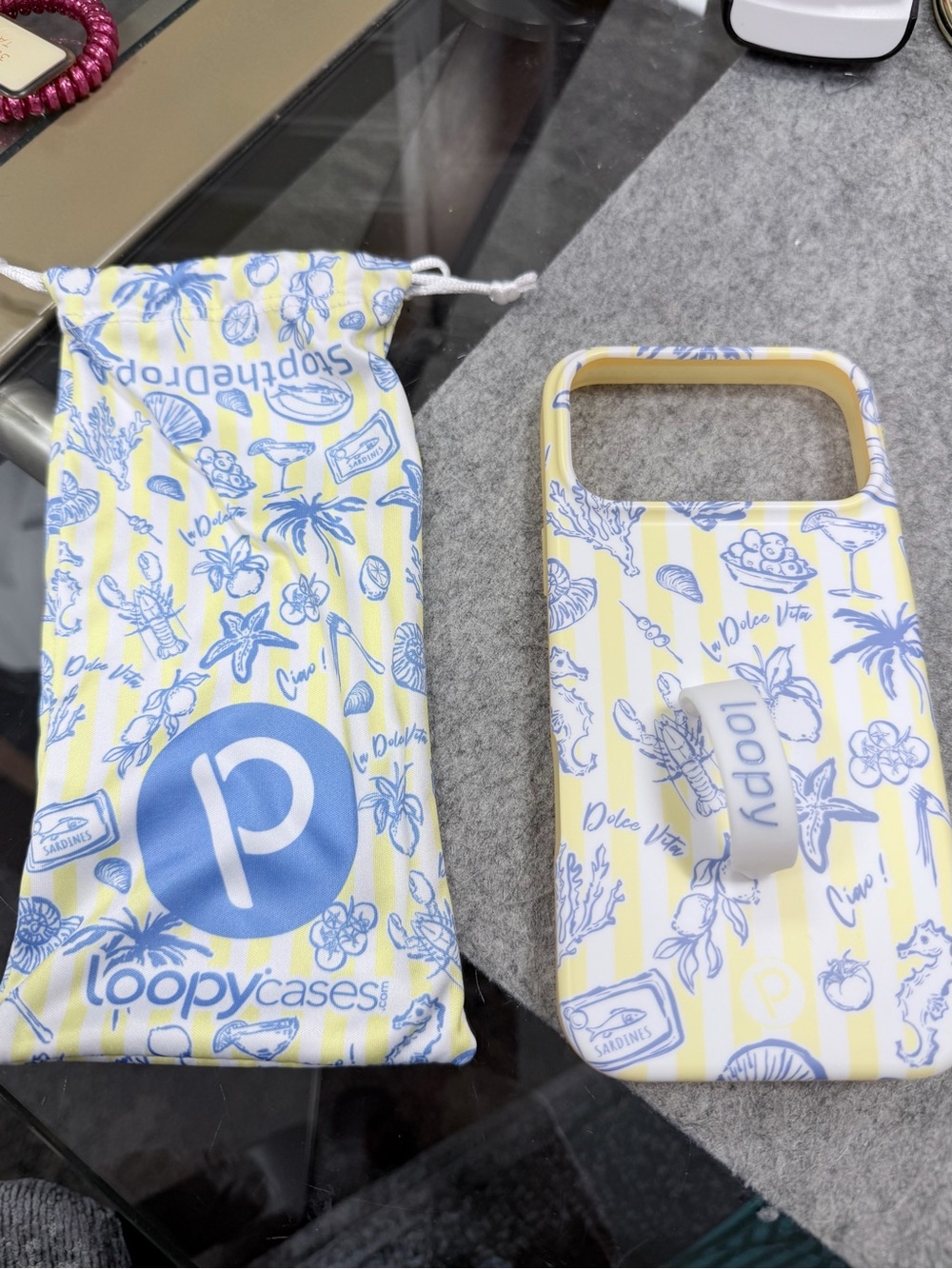 Loopy Case Yellow & Blue Floral Stripe iPhone Case with Integrated Loop Grip